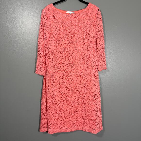 Studio One Coral Lace Romantic Formal Shift Dress - Size 14 - Women's Plus Size - Picture 1 of 7
